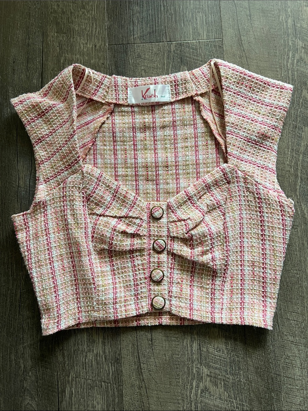 Krush Pink and Cream Tweed Bow-Accent Crop Top